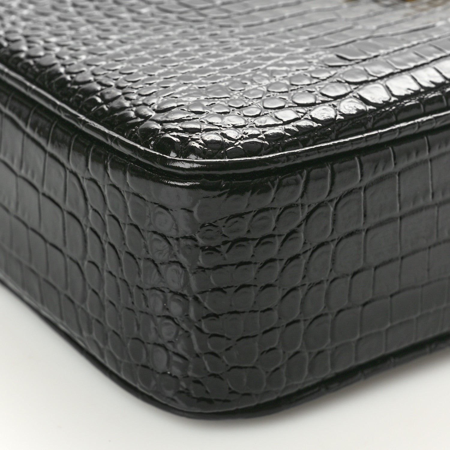Saint Laurent Patent Calfskin Crocodile Embossed Monogram Lou Camera Bag Black 9 of 10