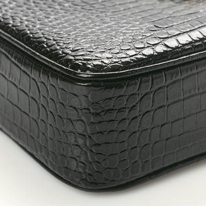 Saint Laurent Patent Calfskin Crocodile Embossed Monogram Lou Camera Bag Black 9 of 10
