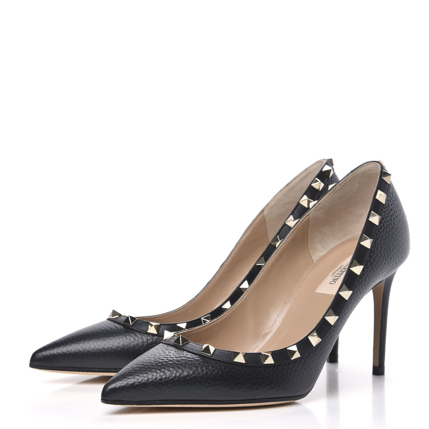 Pebbled Calfskin Rockstud 85mm Pumps 39 Black
