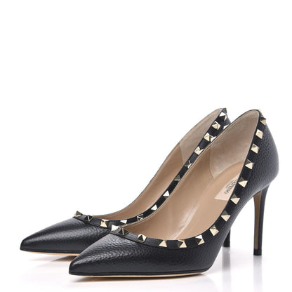 Valentino Garavani Pebbled Calfskin Rockstud 85mm Pumps 39 Black 3 of 8