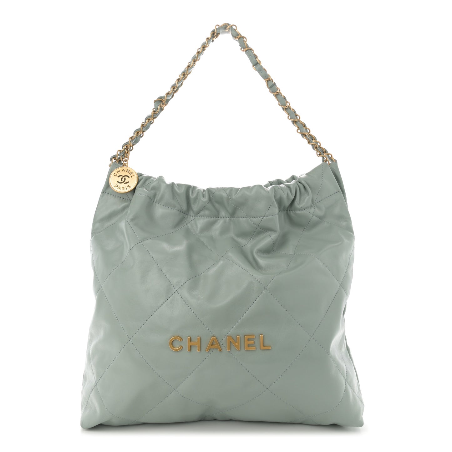 Shiny Calfskin Quilted Chanel 22 Grey