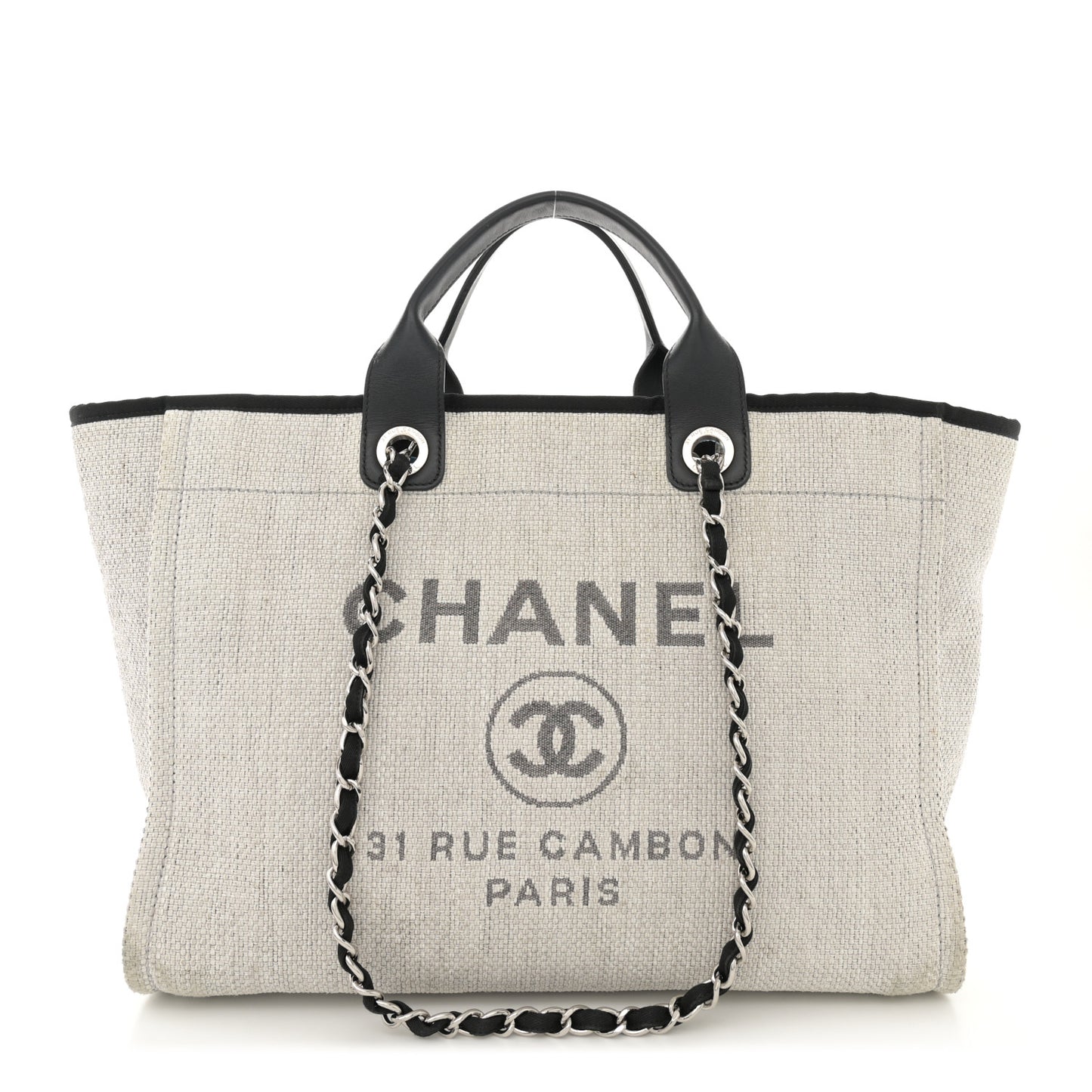 Woven Straw Raffia Medium Deauville Tote Grey
