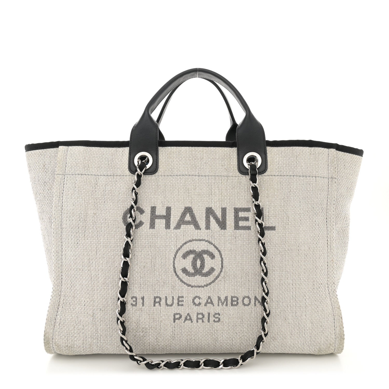 Chanel Woven Straw Raffia Medium Deauville Tote Grey 1 of 12