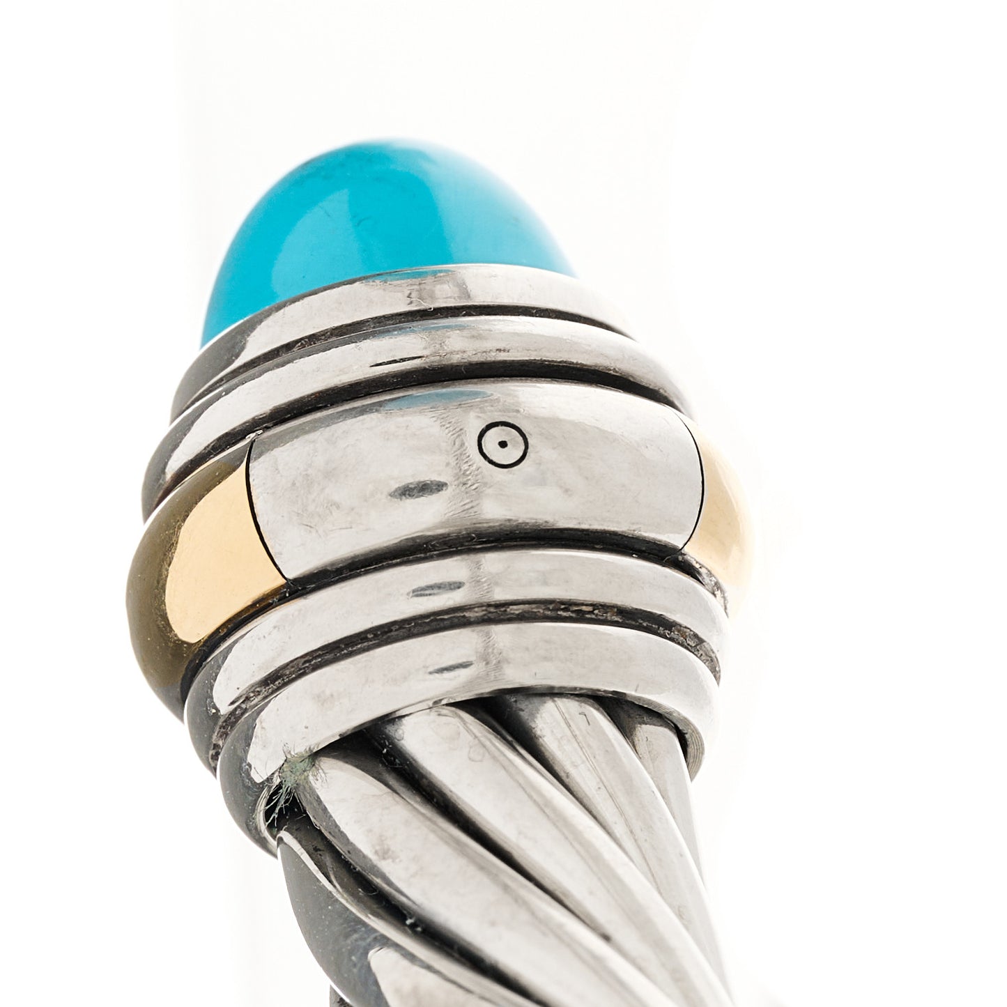 Sterling Silver 14K Yellow Gold Turquoise 10mm Hinged Cable Bracelet