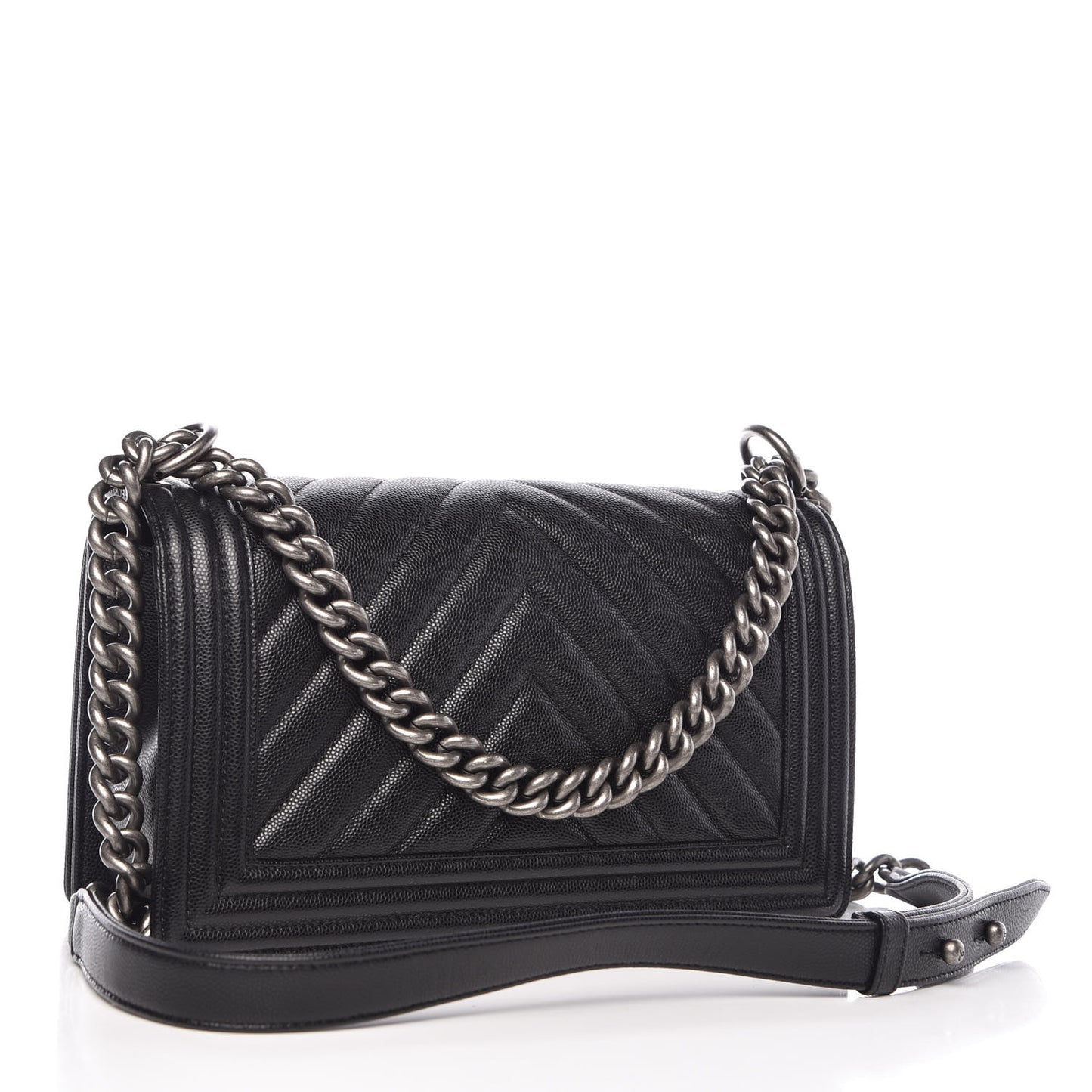 Caviar Chevron Quilted Medium Boy Flap Black