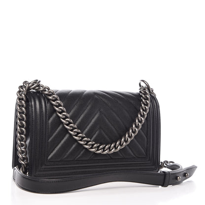 Chanel Caviar Chevron Quilted Medium Boy Flap Black 3 of 9