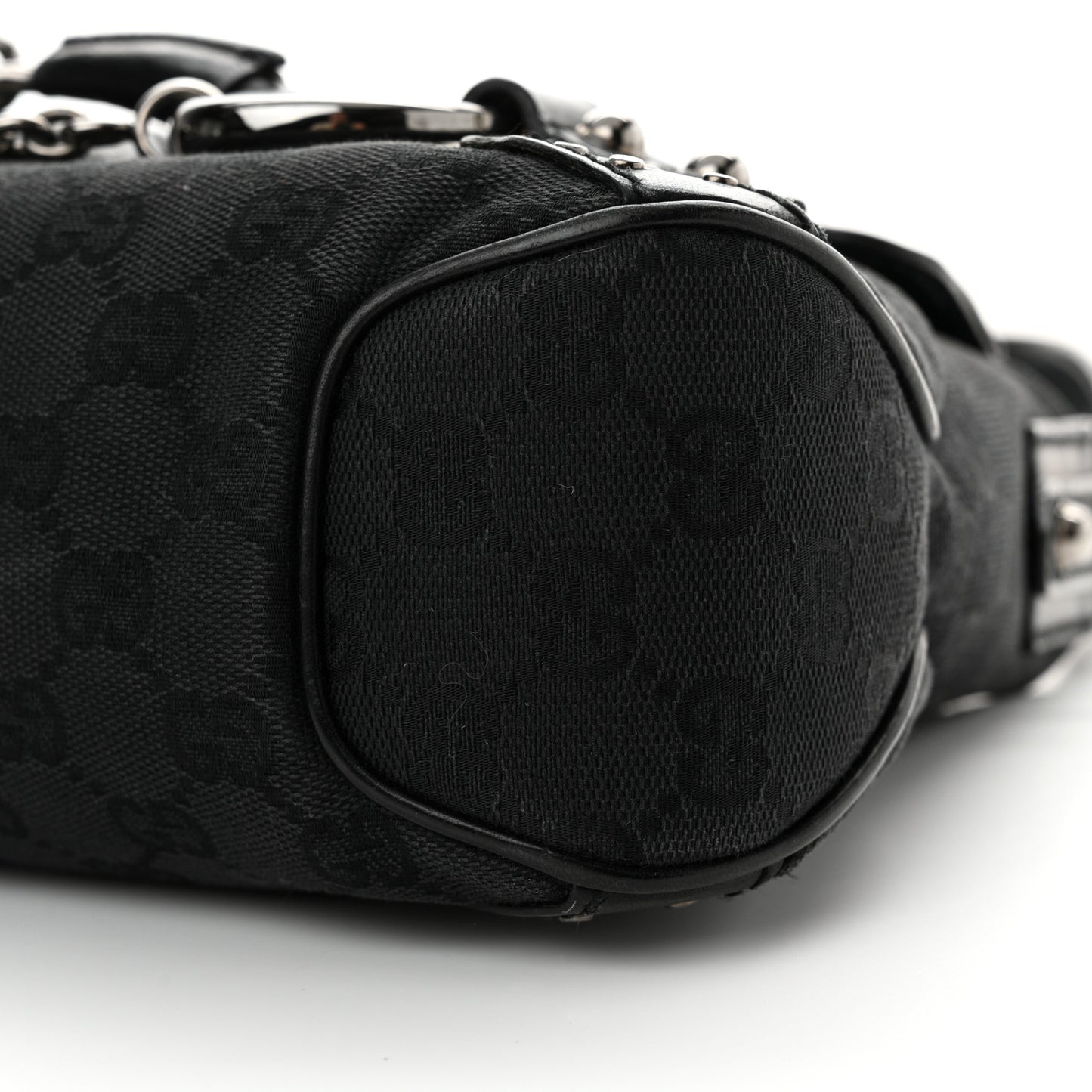 Monogram Horsebit Chain Studded Flap Shoulder Bag Black