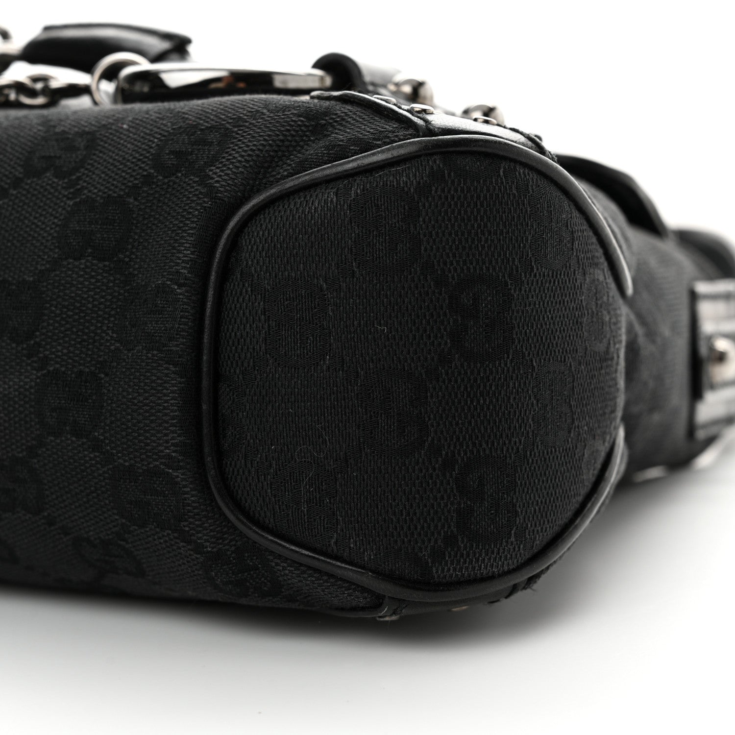 Gucci Monogram Horsebit Chain Studded Flap Shoulder Bag Black 10 of 19
