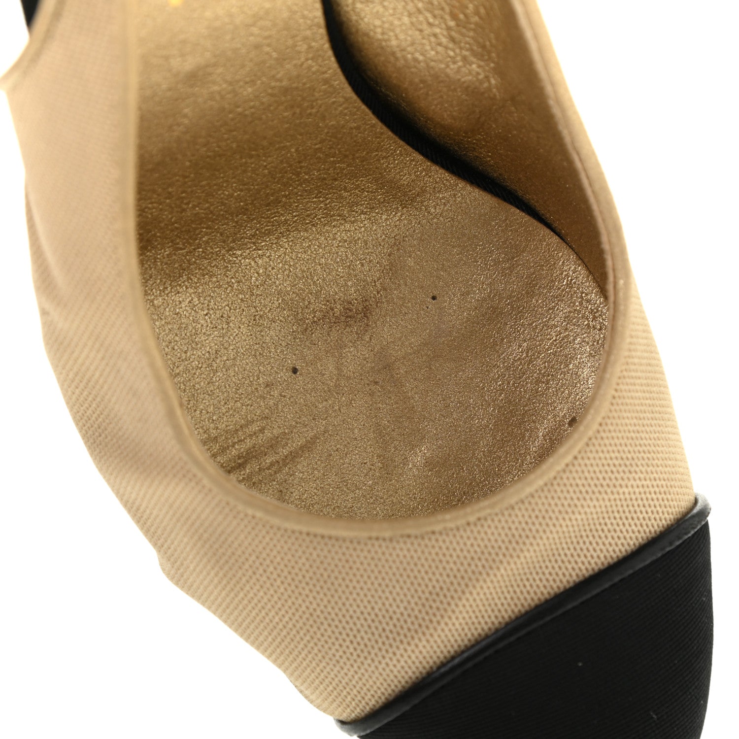 Chanel Grosgrain Cap Toe CC Slingback Pumps 38.5 Black Gold 15 of 18