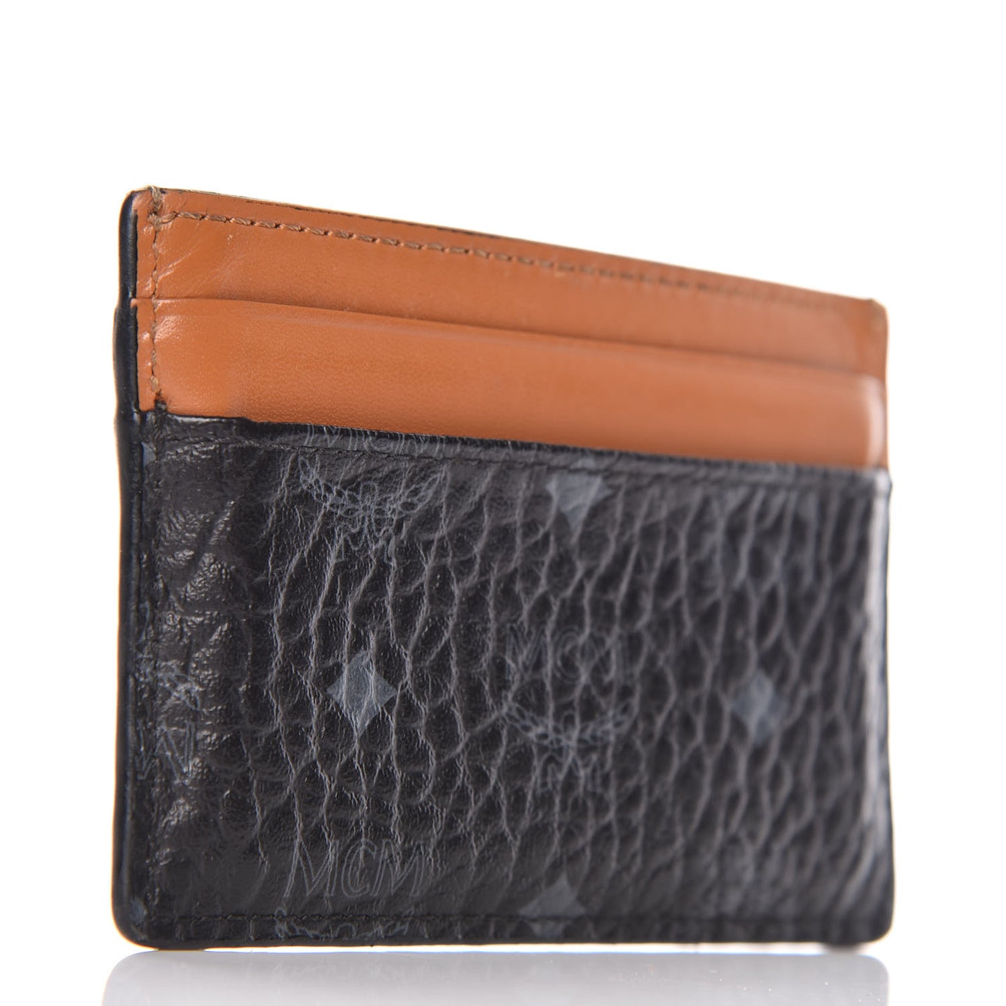 Calfskin Visetos Mini Card Case Black Cognac