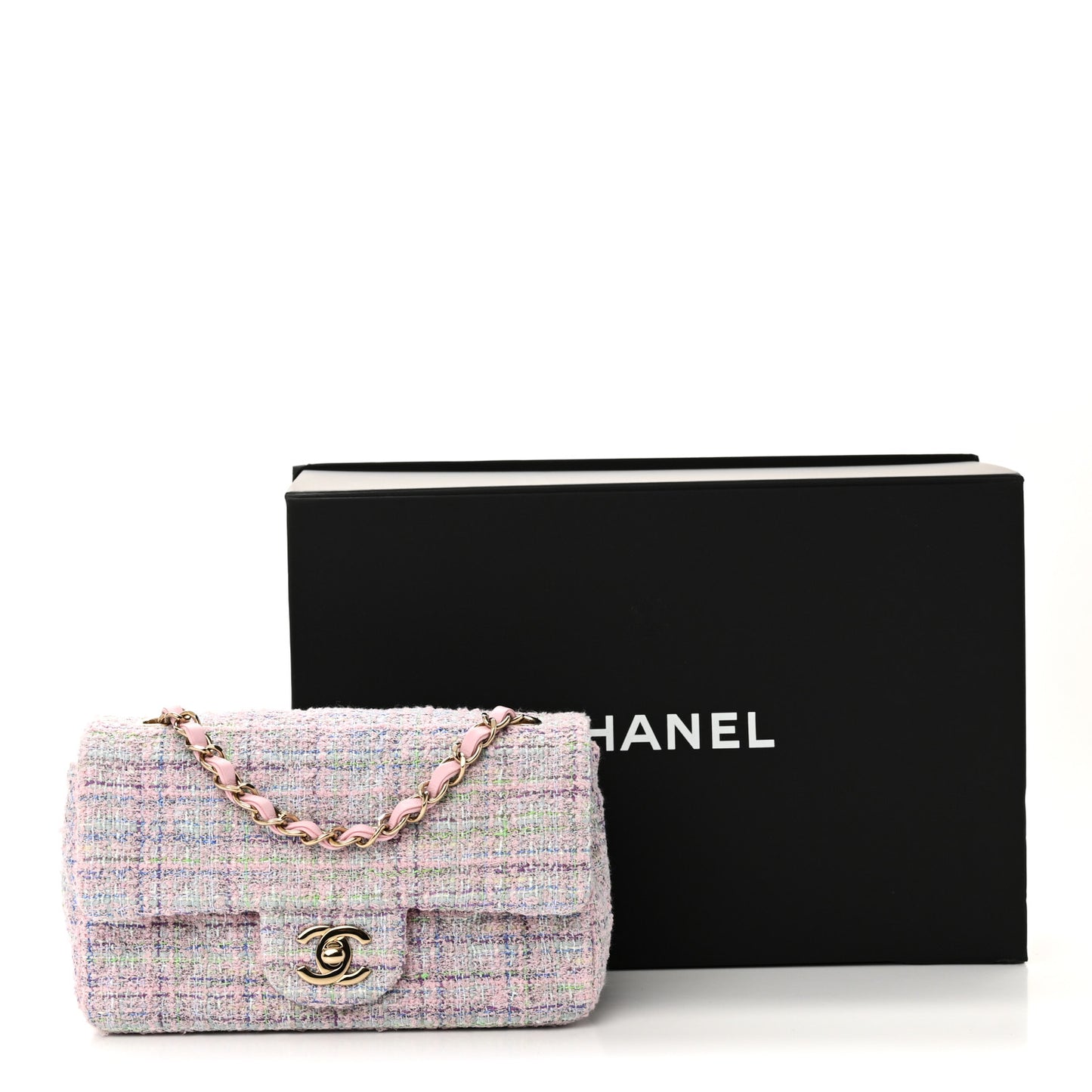 Tweed Quilted Mini Rectangular Flap Pink Multicolor