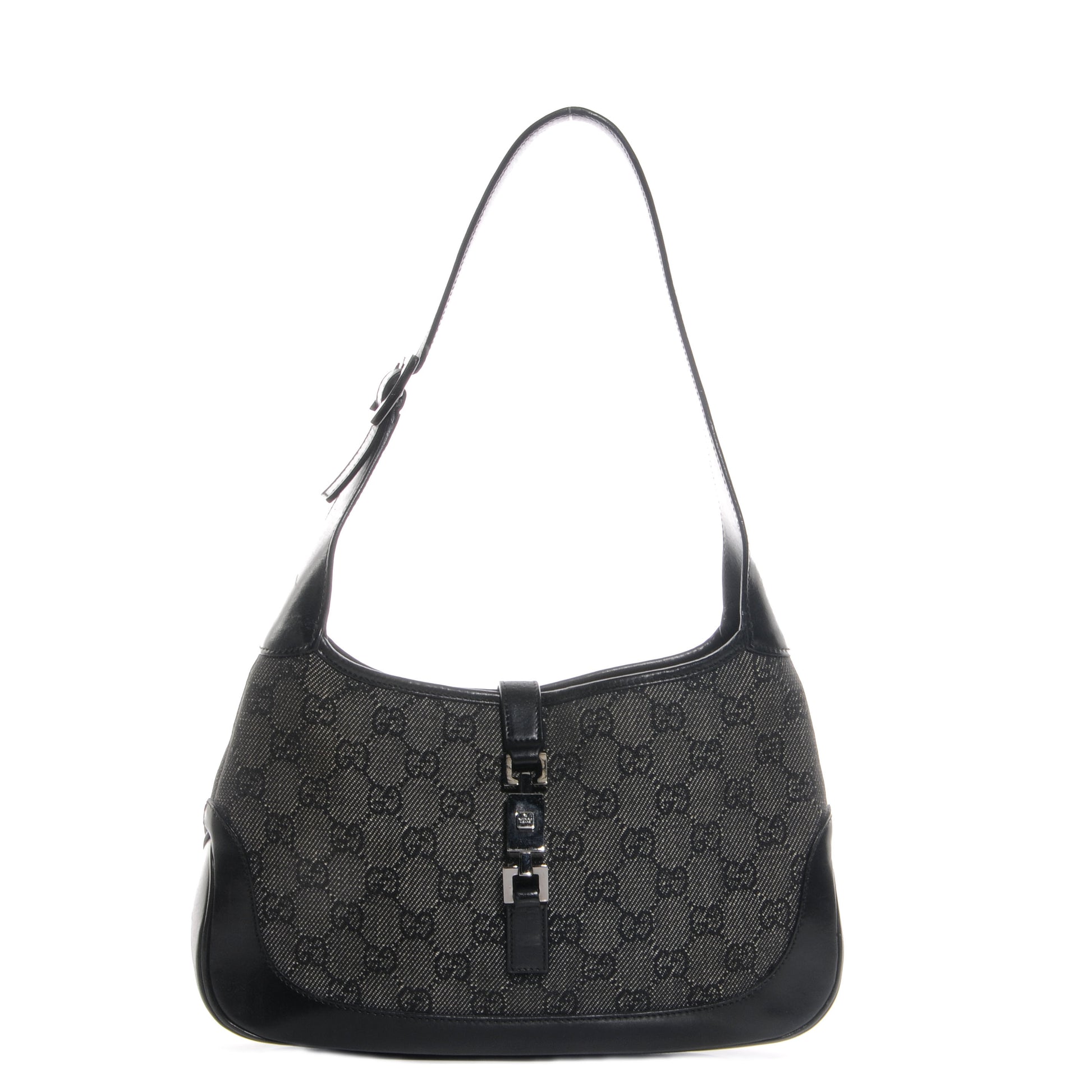 Gucci Denim Monogram Small Jackie O Hobo Black 1 of 7