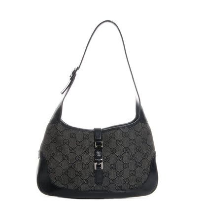 Gucci Denim Monogram Small Jackie O Hobo Black 1 of 7