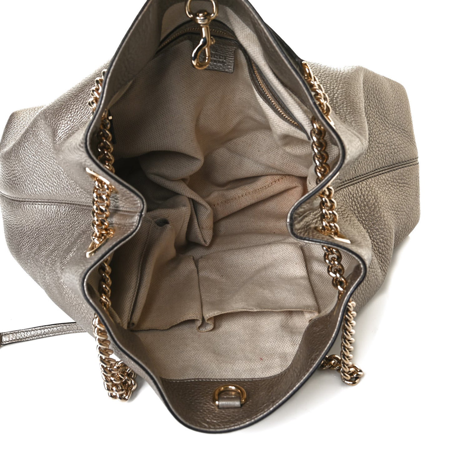 Metallic Pebbled Calfskin Medium Soho Chain Shoulder Bag Golden Beige