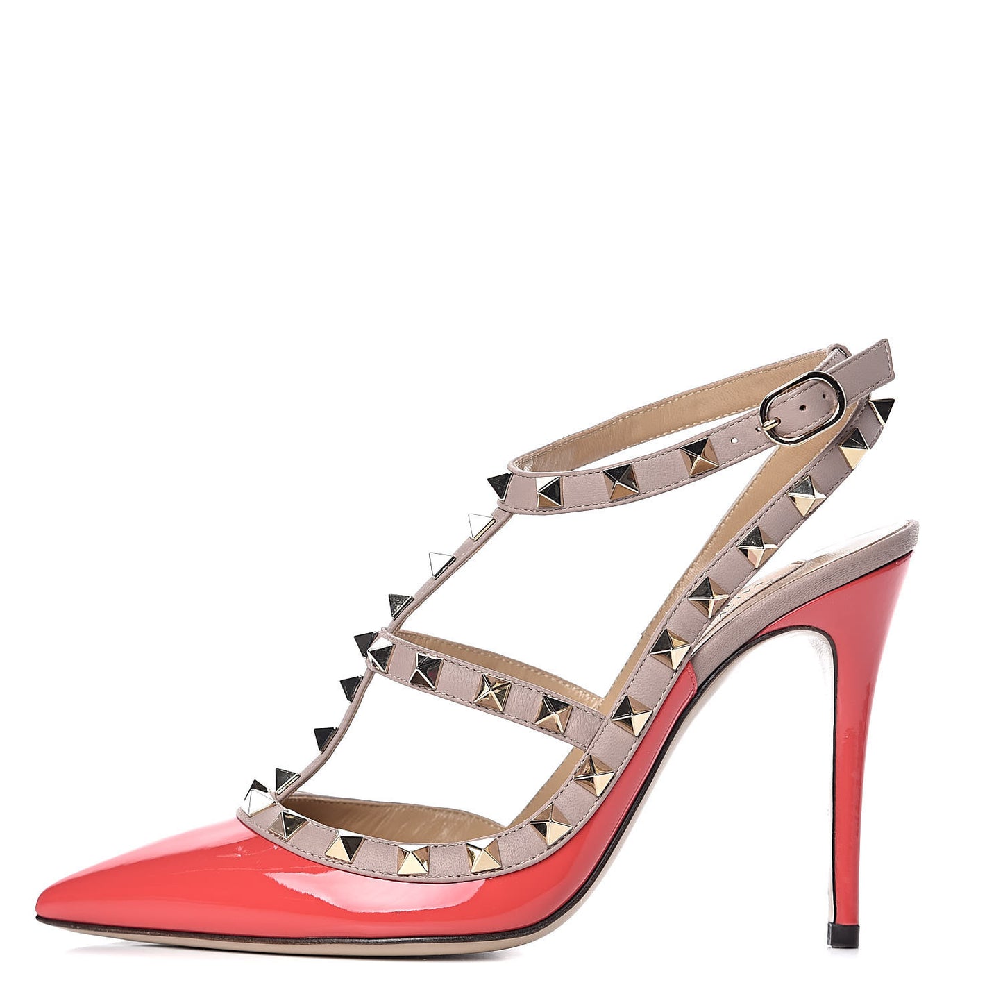 Patent Rockstud Ankle Strap Pumps 37 Rouge Poudre