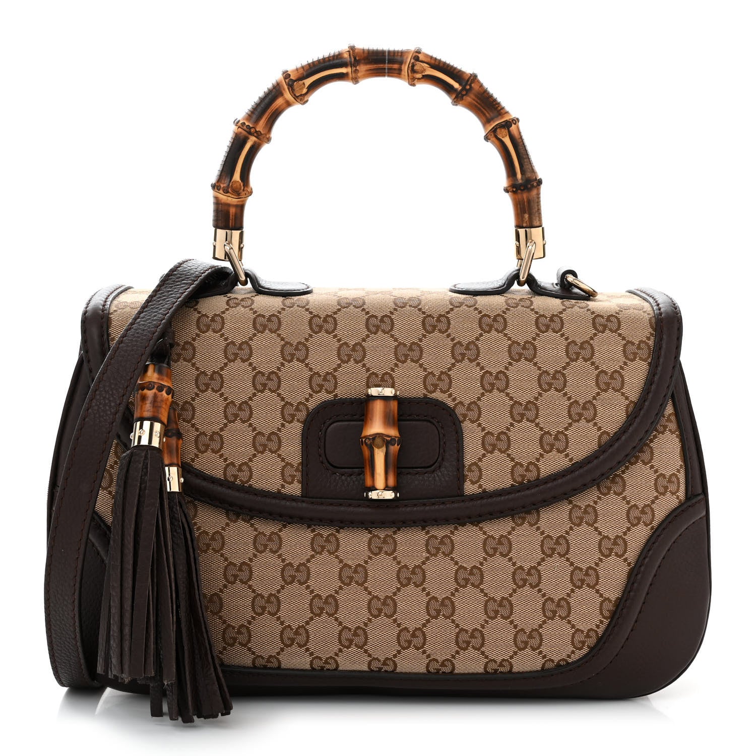 Gucci Monogram Large New Bamboo Top Handle Bag Brown 1 of 10