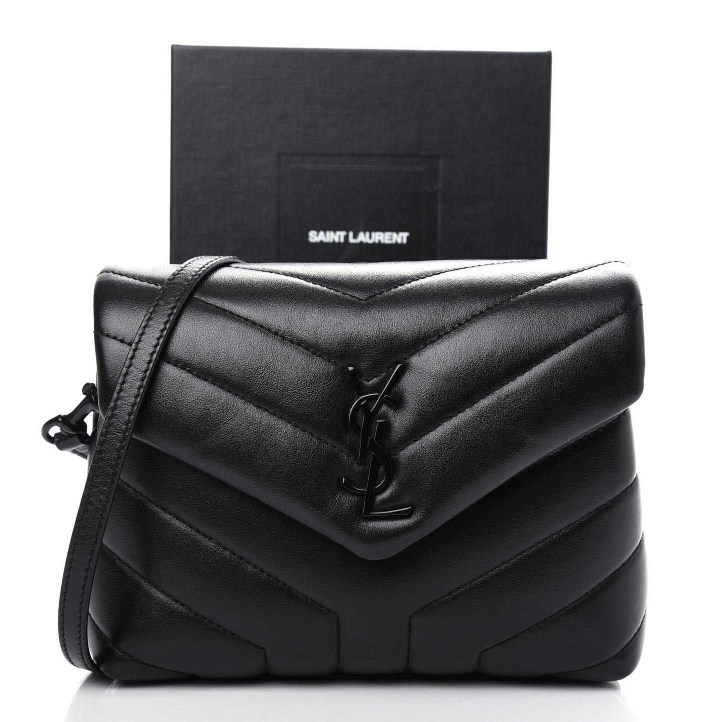 Calfskin Y Quilted Monogram Toy Loulou Crossbody Bag Black
