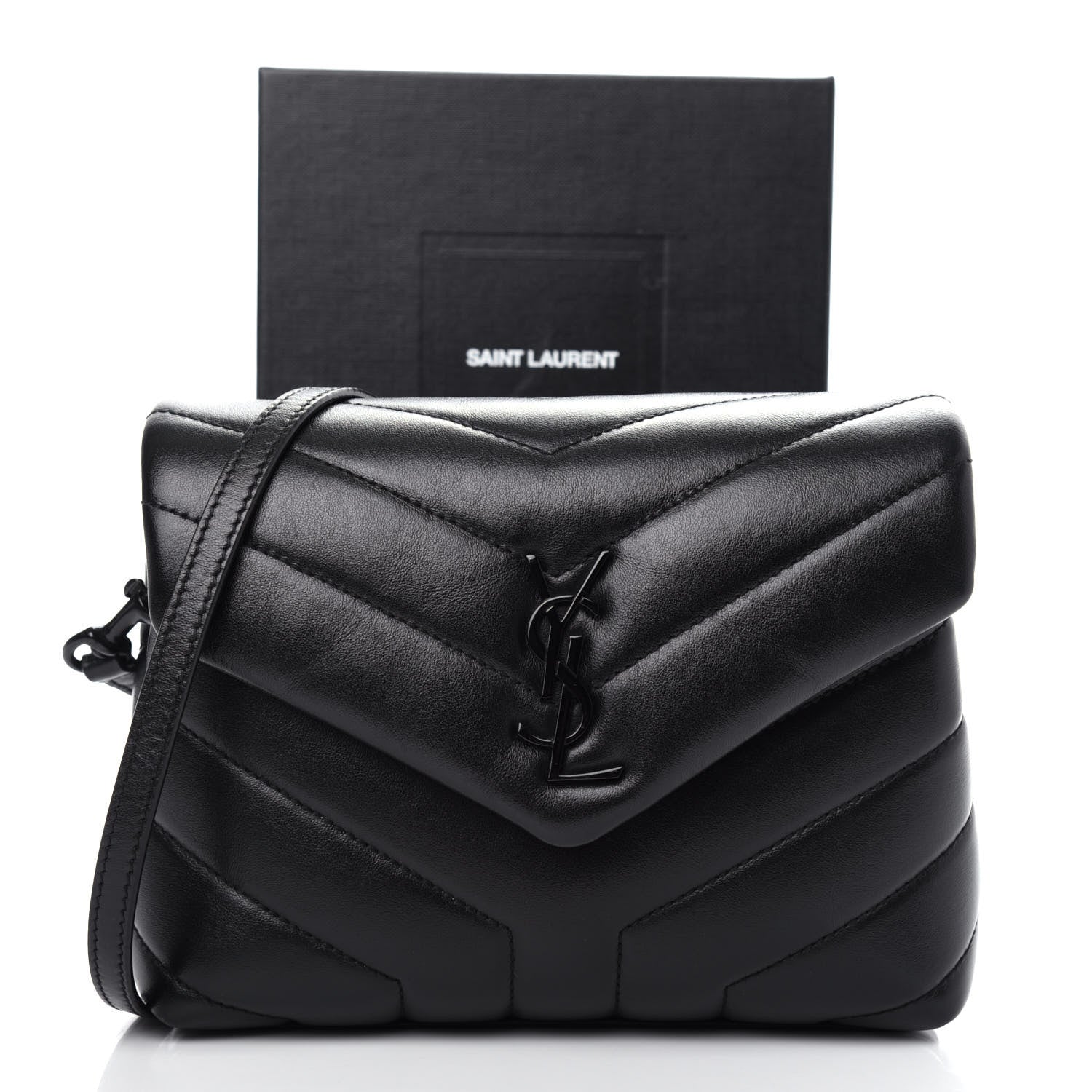 Saint Laurent Calfskin Y Quilted Monogram Toy Loulou Crossbody Bag Black 12 of 13