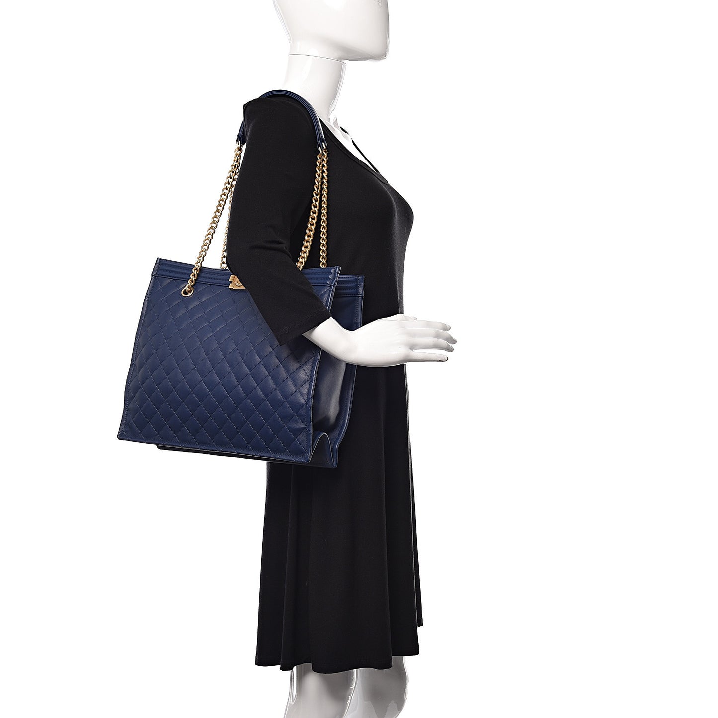 Calfskin Quilted Large Boy Tote Navy