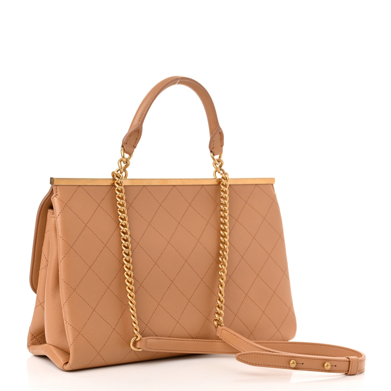 Chanel Lambskin Quilted Coco Lux Top Handle Flap Dark Beige 2 of 9