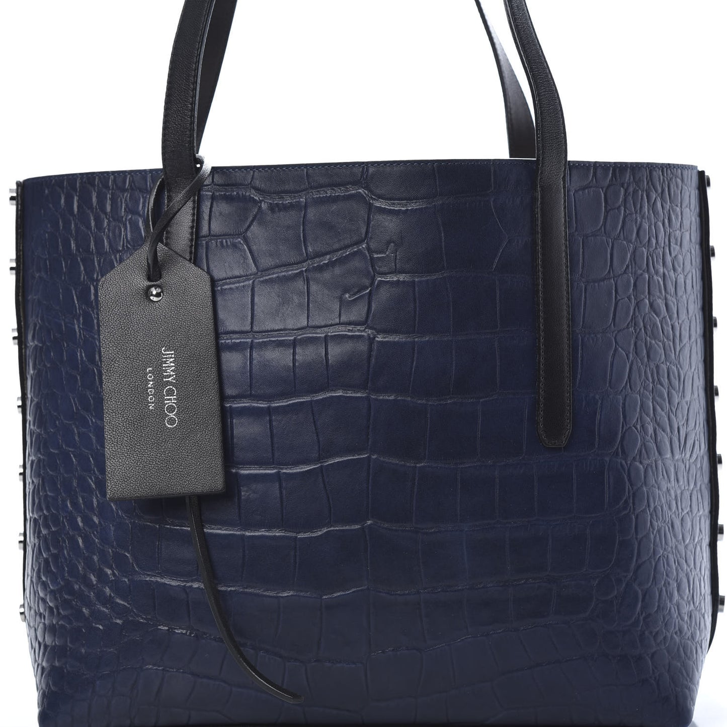 Crocodile Embossed Satin Calfskin Twist East West Tote Steel Blue