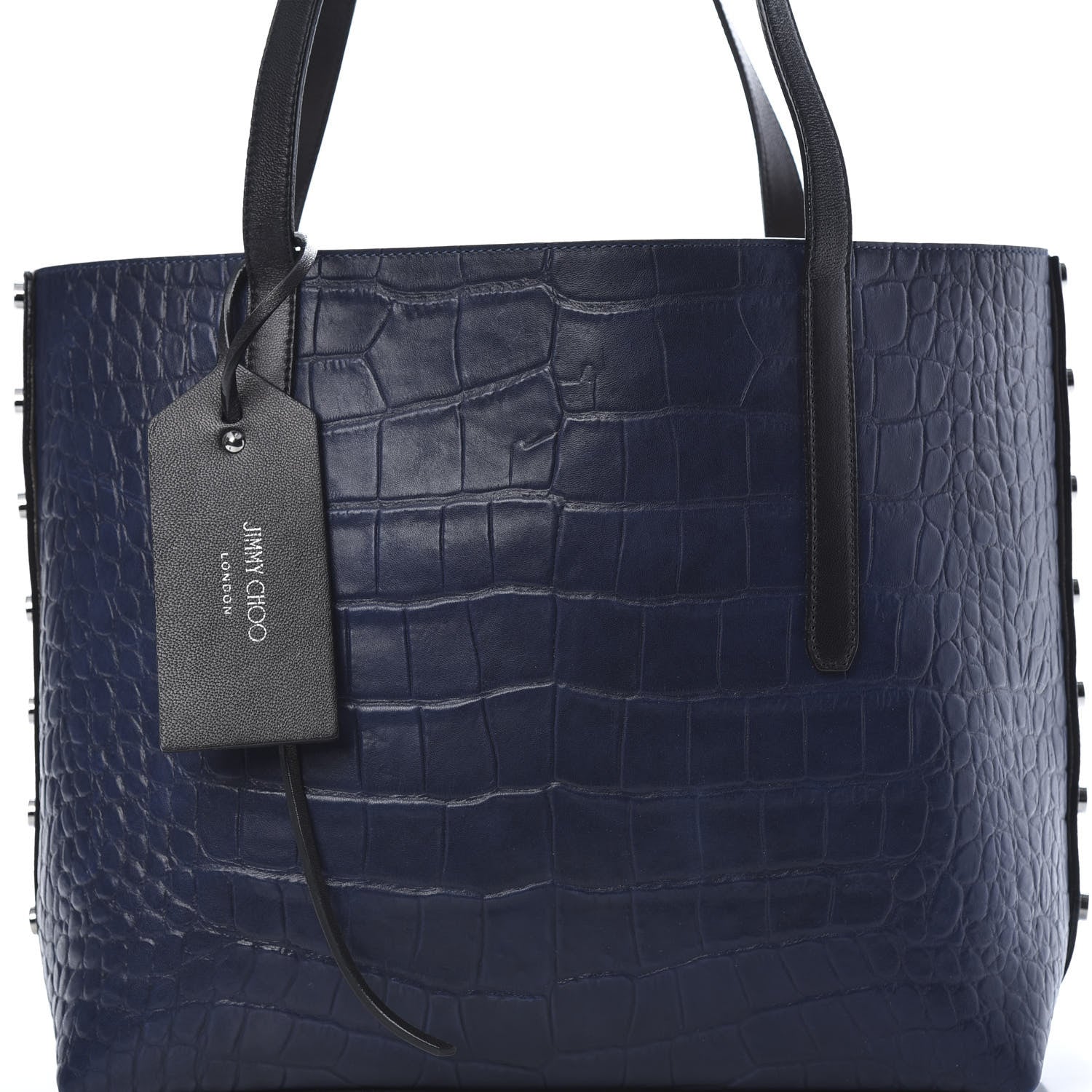Jimmy Choo Crocodile Embossed Satin Calfskin Twist East West Tote Steel Blue 7 of 13