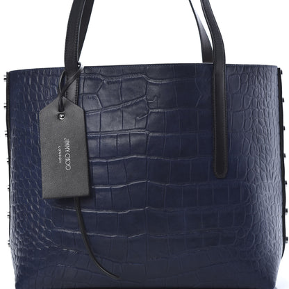 Jimmy Choo Crocodile Embossed Satin Calfskin Twist East West Tote Steel Blue 7 of 13