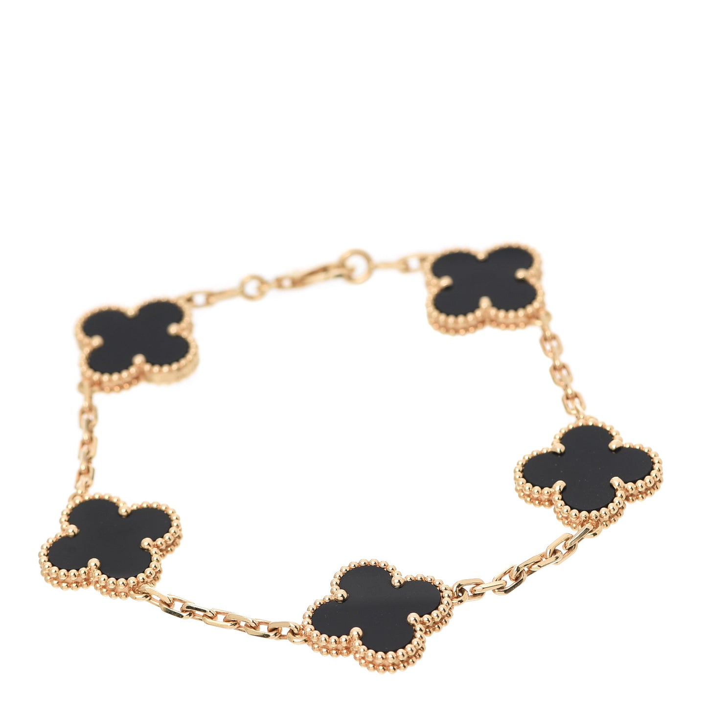 18K Yellow Gold Black Onyx 5 Motifs Vintage Alhambra Bracelet