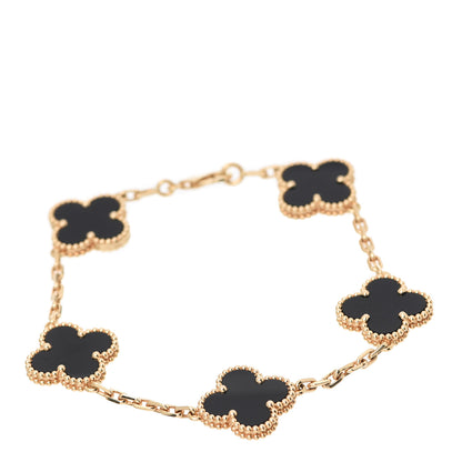 Van Cleef & Arpels 18K Yellow Gold Black Onyx 5 Motifs Vintage Alhambra Bracelet 1 of 7
