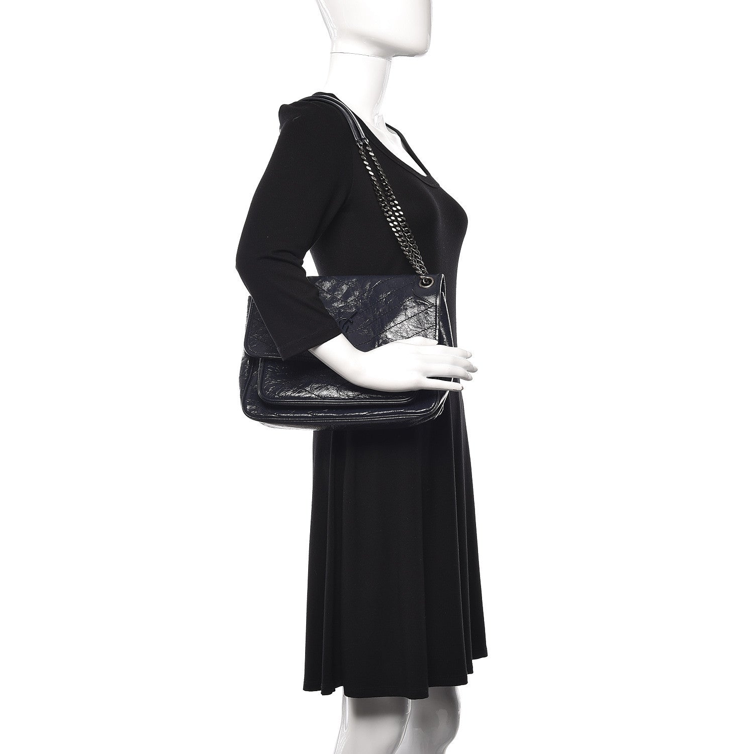 Saint Laurent Crinkled Calfskin Matelasse Medium Niki Chain Satchel Deep Marine 2 of 9