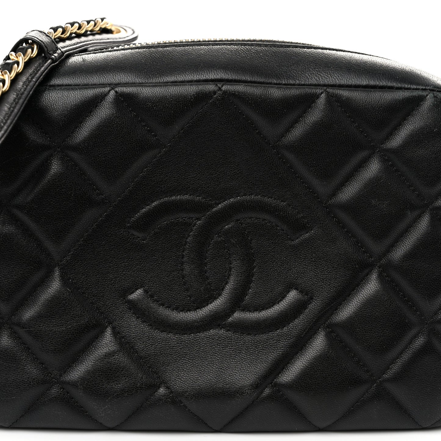 Lambskin Quilted Small Diamond CC Camera Case Black
