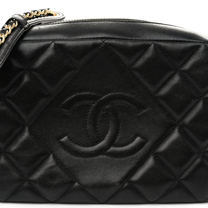 Chanel Lambskin Quilted Small Diamond CC Camera Case Black 8 of 11