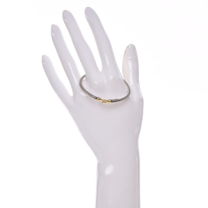 David Yurman Sterling Silver 18K Yellow Gold 3mm Cable Buckle Bracelet 2 of 4