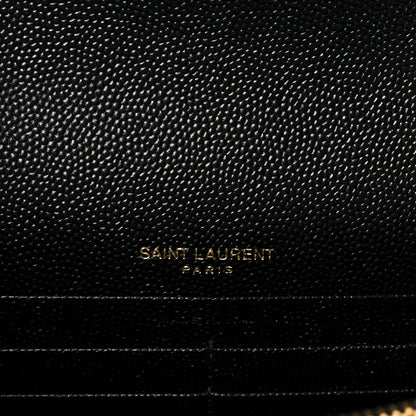 Saint Laurent Grain De Poudre Matelasse Chevron Monogram Envelope Chain Wallet Black 6 of 9