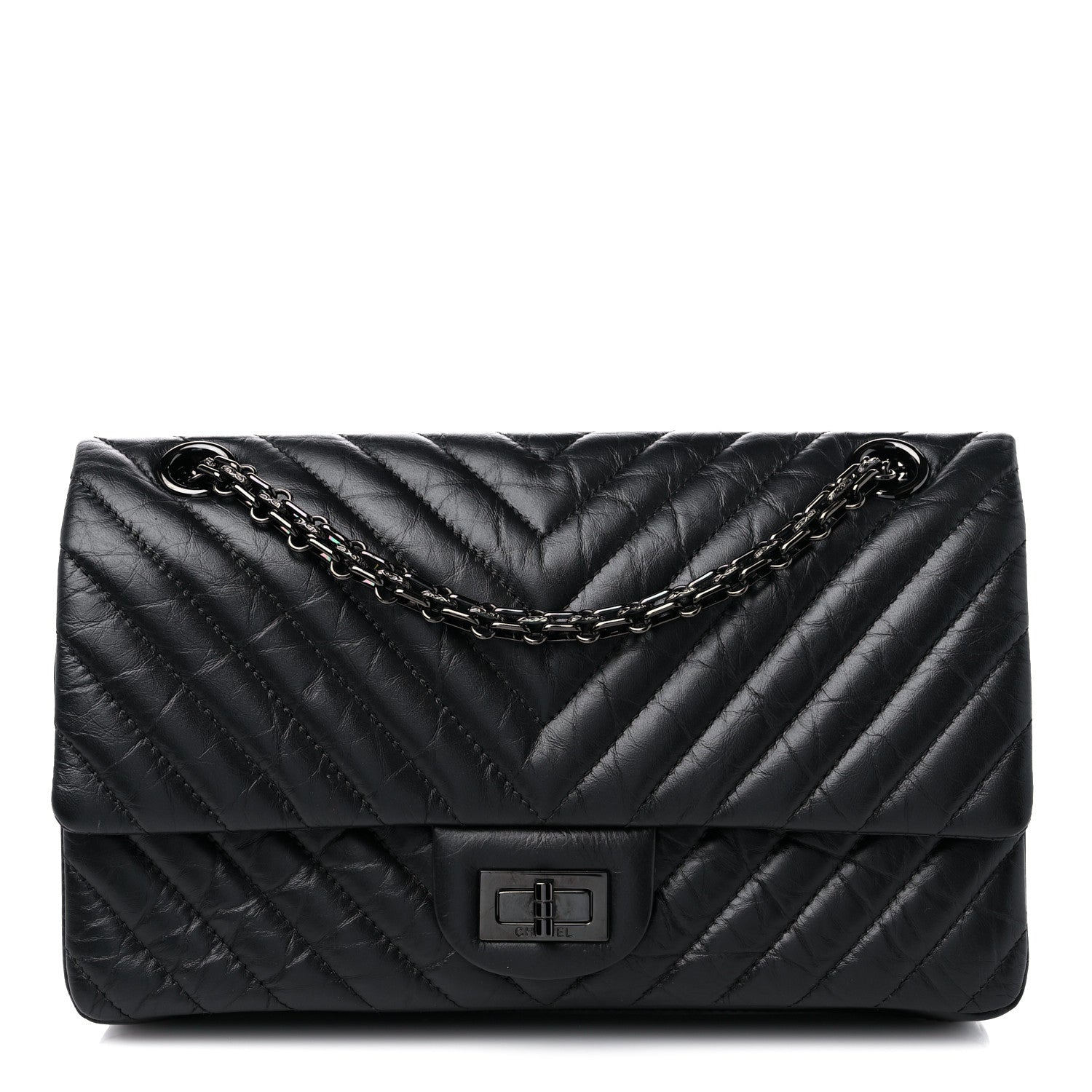 Chanel Aged Calfskin Chevron Quilted 2.55 Reissue 225 Flap So Black 1 of 11