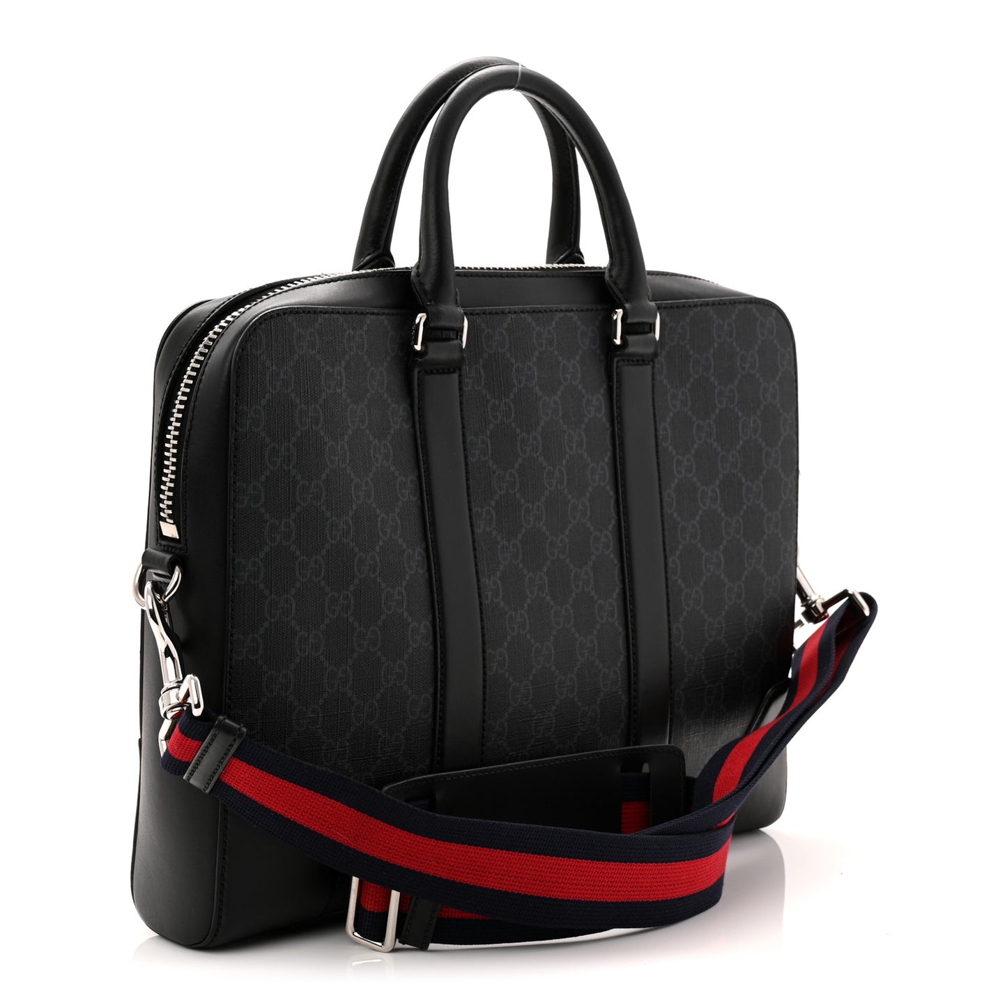 GG Supreme Monogram Appia Calfskin Web Briefcase Black