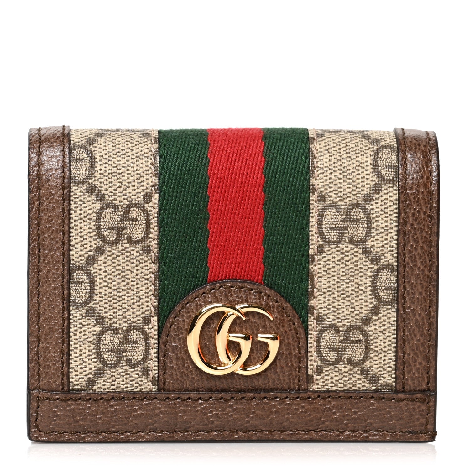 Gucci GG Supreme Monogram Web Ophidia Card Case Beige New Acero 1 of 8