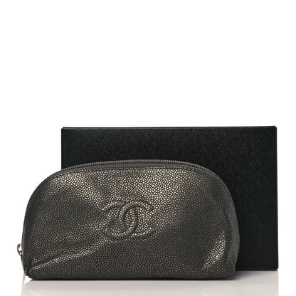 Chanel Metallic Caviar Timeless CC Cosmetic Pouch Dark Grey 9 of 9