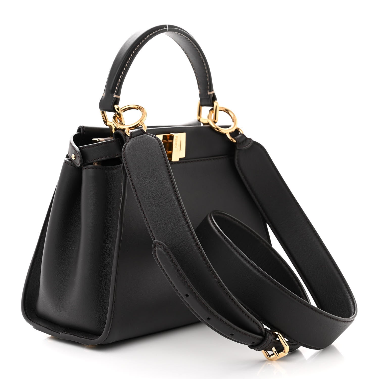 Fendi Vitello Seta Nabuk Pequin Mini Peekaboo Iconic Satchel Ebano Tobacco Moro 3 of 10