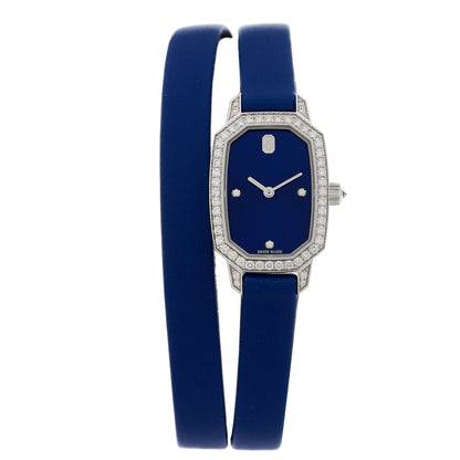 Harry Winston 18K White Gold Satin Diamond Bezel 17mm Emerald Quartz Watch Blue 1 of 4