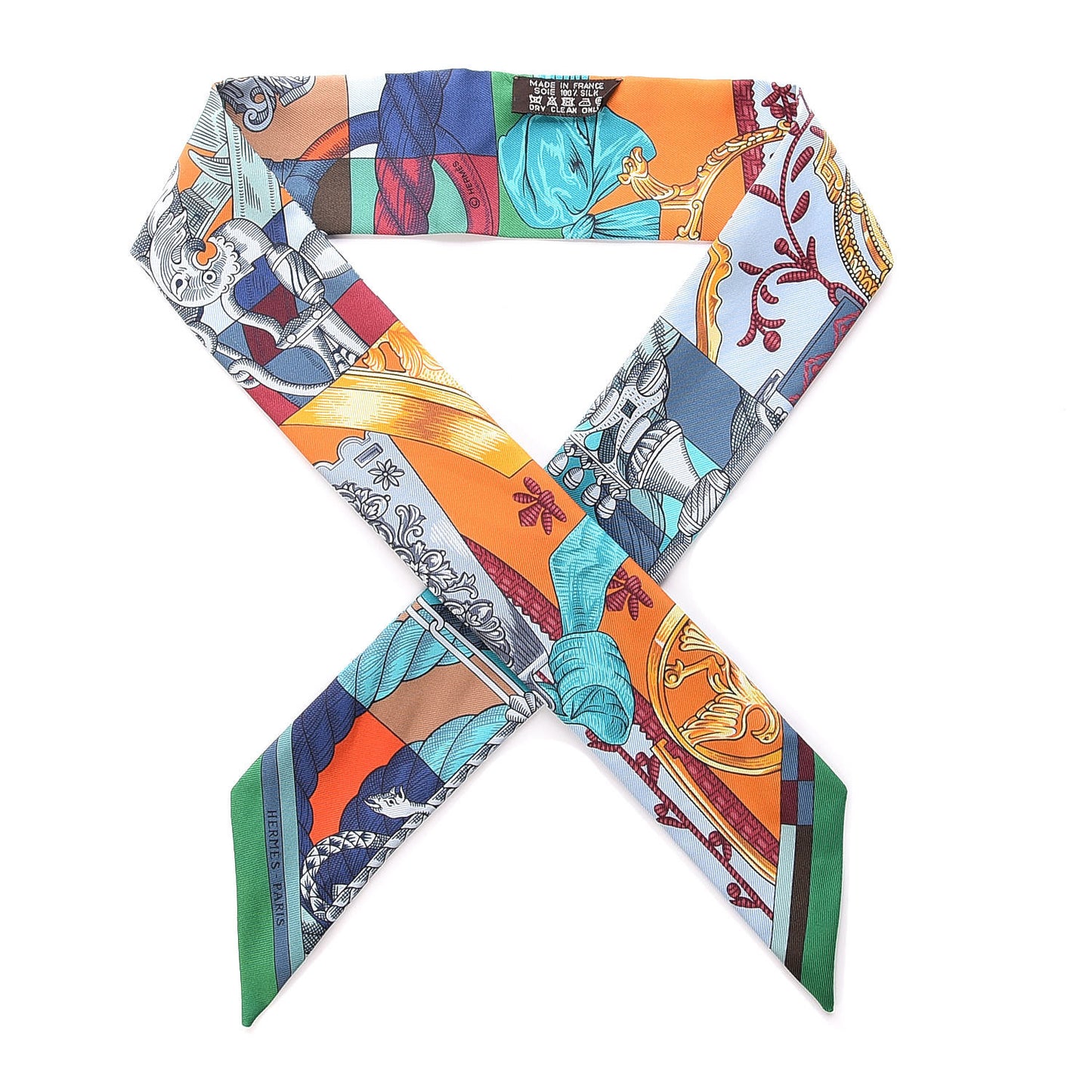 Silk Cavalleria D'Etriers Twilly Emeraude Orange Turquoise