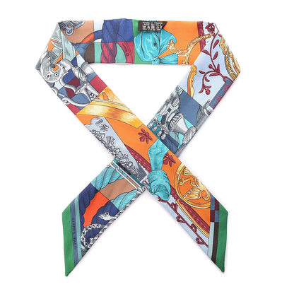 Hermes Silk Cavalleria D'Etriers Twilly Emeraude Orange Turquoise 1 of 5
