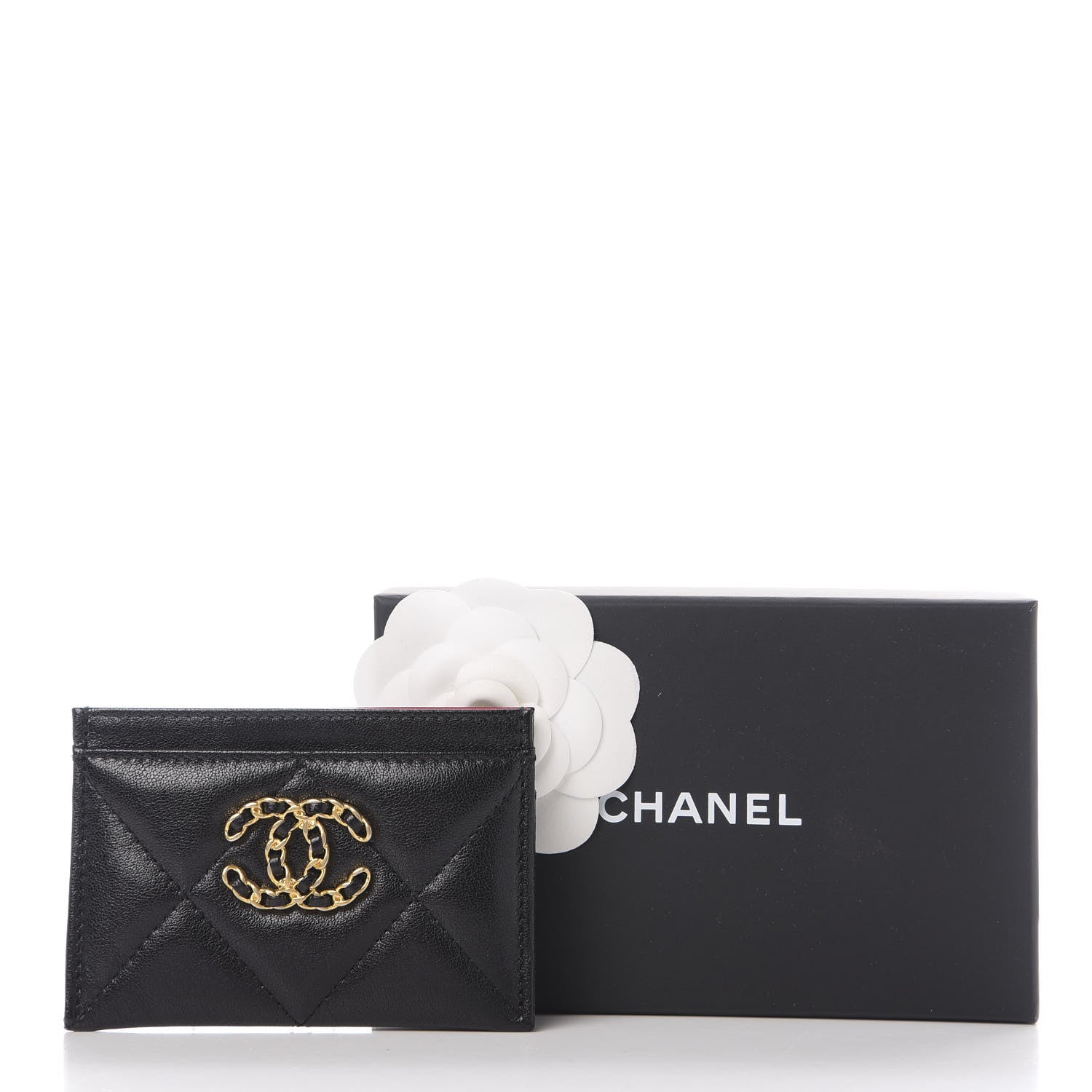 Chanel Shiny Goatskin Quilted Chanel 19 Card Holder Black 8 of 8