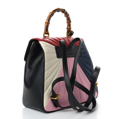 Gucci Calfskin Bamboo Trapuntata Queen Margaret Backpack Blue Agata Hibiscus Red Mystic White Sugar Pink 2 of 9