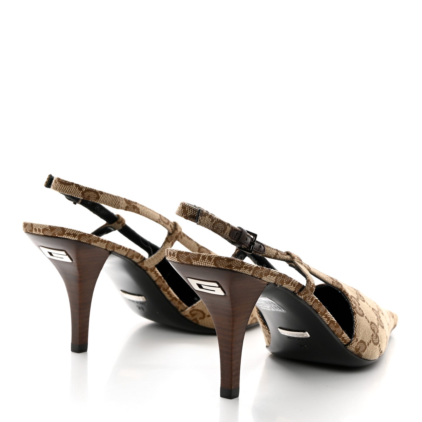 Monogram Malga Kid Square G 75mm Slingback Pumps 38 Beige Ebony New Acero