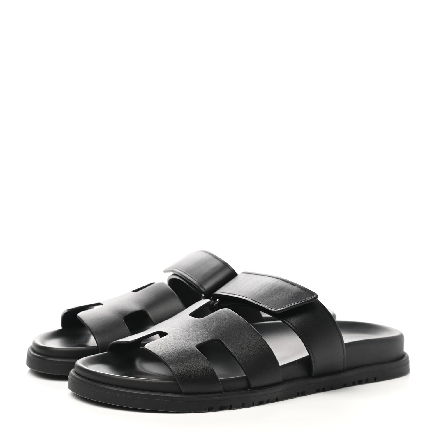 Hermes Calfskin Womens Chypre Sandals 38.5 Black 3 of 9