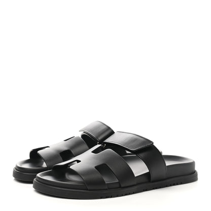 Hermes Calfskin Womens Chypre Sandals 38.5 Black 3 of 9