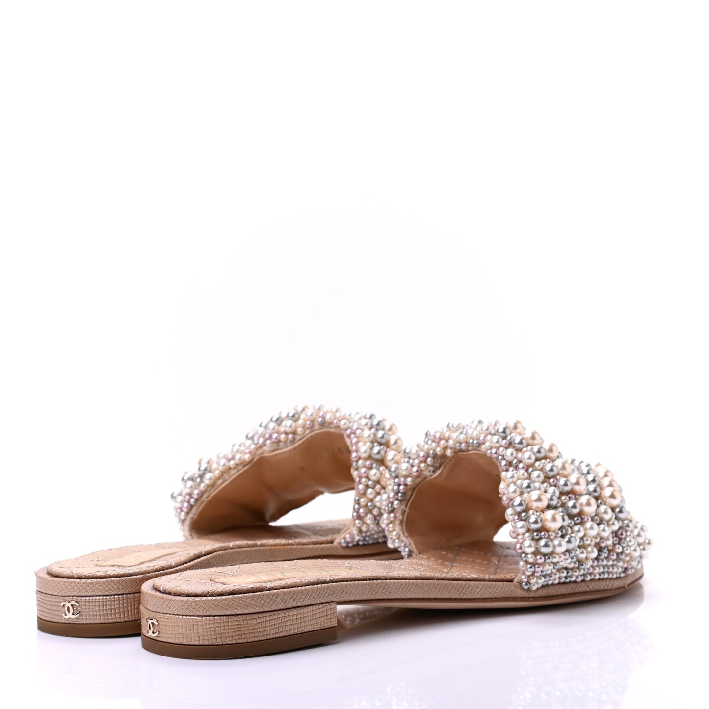 Fantasy Calfskin Pearl Cord CC Mules 38 Ivory