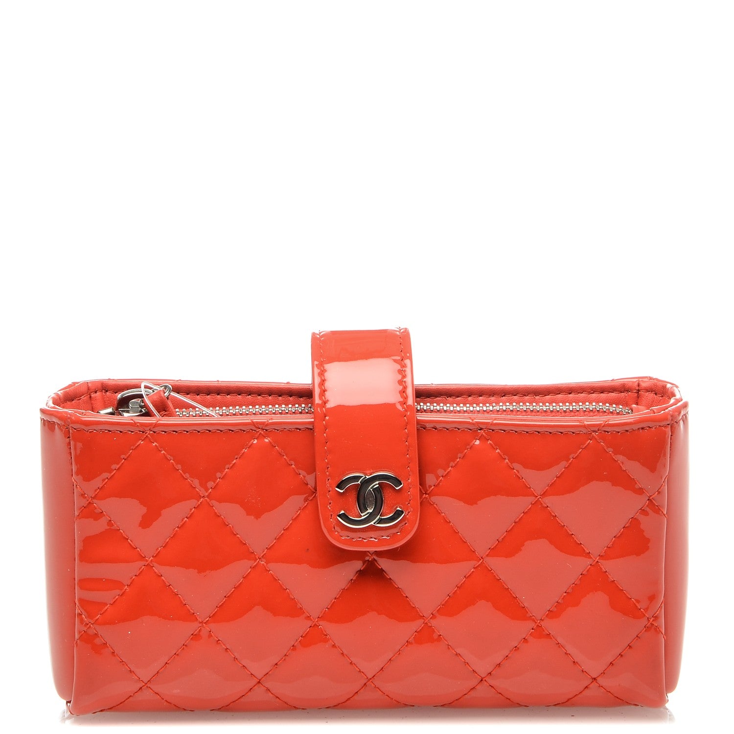 Chanel Patent Quilted Mini Phone Holder Clutch Red 1 of 8