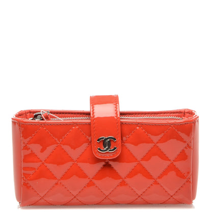 Chanel Patent Quilted Mini Phone Holder Clutch Red 1 of 8